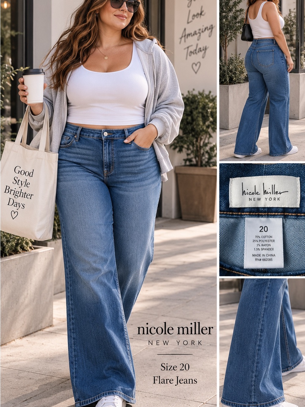 Nicole Miller SOHO High Rise Bootcut Stretch Jeans Blue Plus Size 20